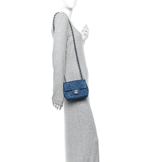 Denim CC Quilted Mini Square Flap Blue
