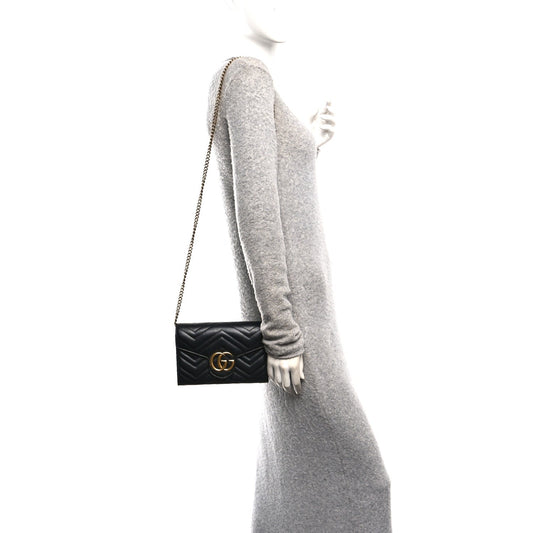 Calfskin Matelasse GG Marmont Chain Wallet Black