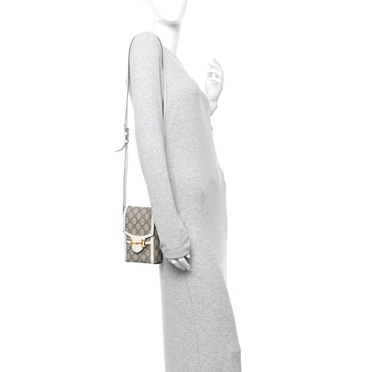 GG Supreme Monogram Azalea Calfskin Mini Horsebit 1955 Crossbody Bag Beige Ebony Mystic White