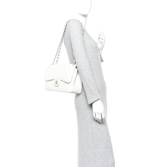 Caviar Quilted Jumbo Double Flap White