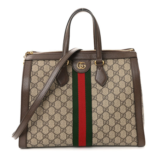 GG Supreme Monogram Web Medium Ophidia Tote Bag Brown