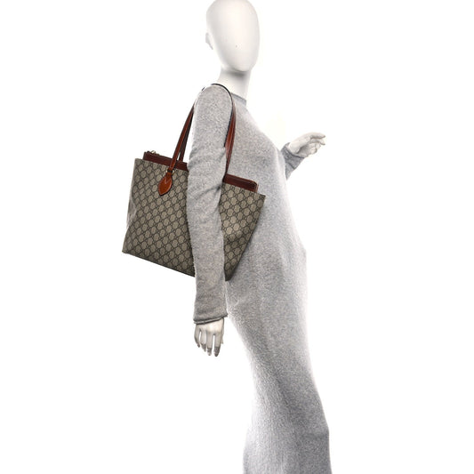 GG Supreme Monogram Medium Zippered Bucket Tote Beige Tuscany