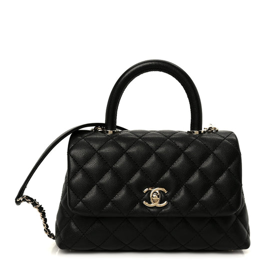 Caviar Quilted Mini Coco Handle Flap Black