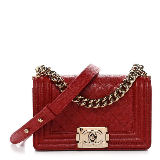 Caviar Quilted Small Boy Flap Red