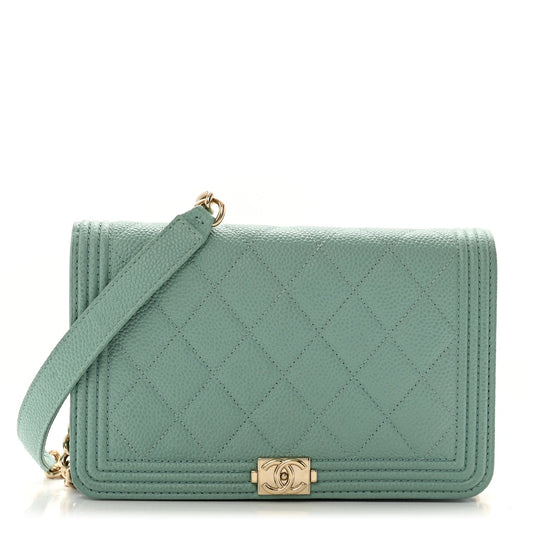 Caviar Quilted Boy Wallet On Chain WOC Light Blue