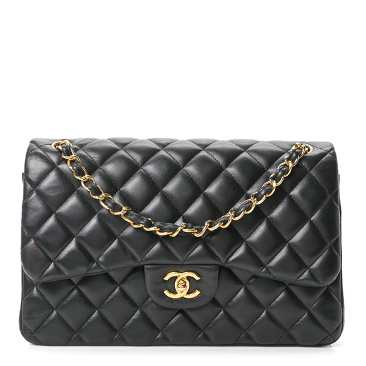 Lambskin Quilted Jumbo Double Flap Black