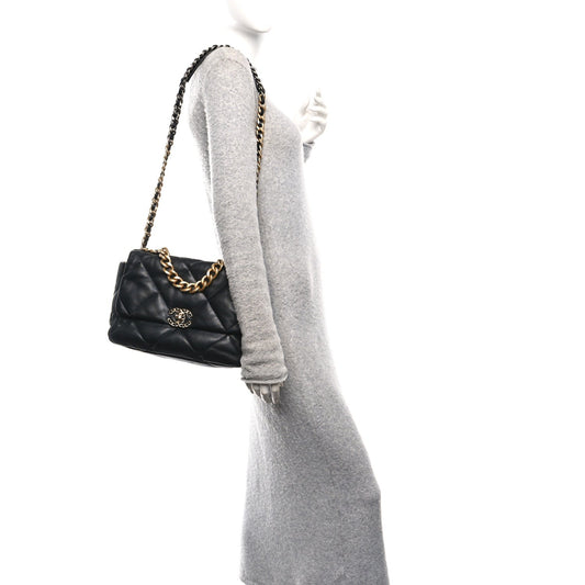 Lambskin Quilted Large Chanel 19 Flap Black