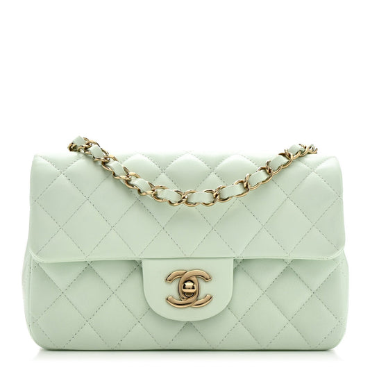 Lambskin Quilted Mini Rectangular Flap Light Green
