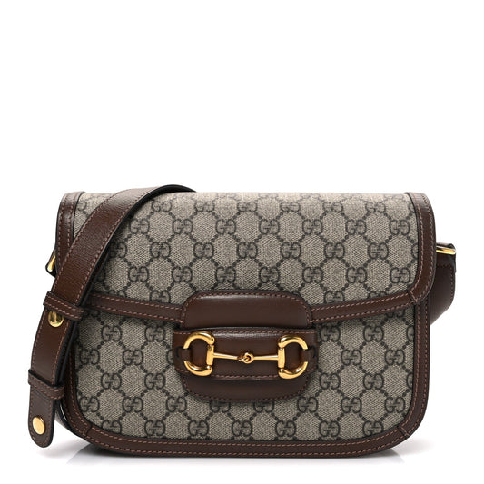 GG Supreme Monogram Horsebit 1955 Shoulder Bag Beige Brown Sugar