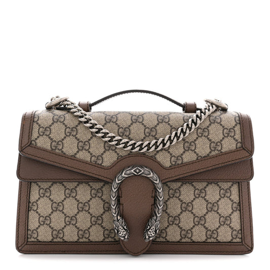 GG Supreme Monogram Textured Dollar Calfskin Top Handle Dionysus Shoulder Bag Beige Ebony New Acero