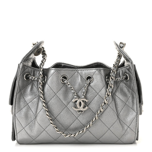 Metallic Caviar Quilted Mini Chanel 25 Handbag Anthracite