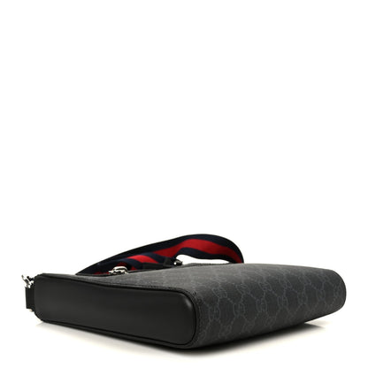 GG Supreme Monogram Web Small Flat Messenger Bag Black Grey