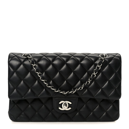 Lambskin Quilted Medium Double Flap Black