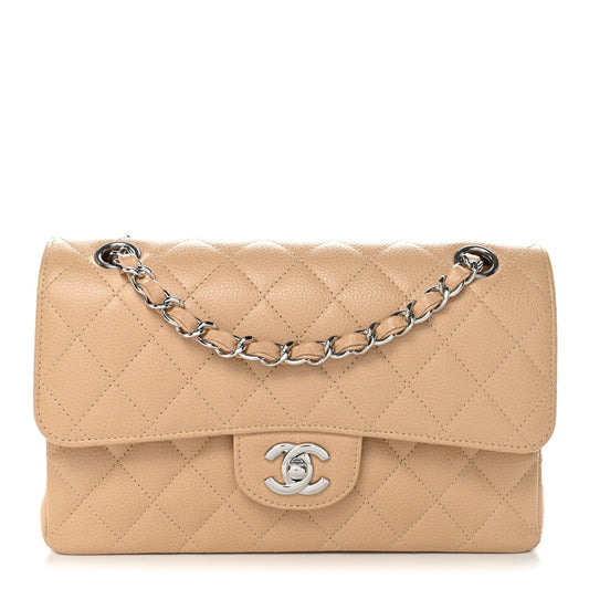 Caviar Quilted Small Double Flap Beige