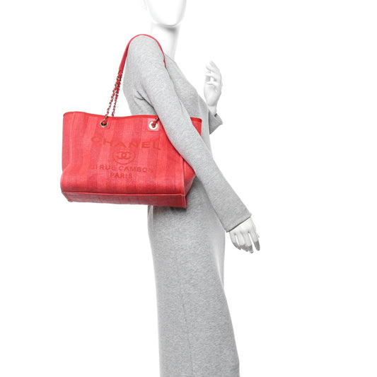 Mixed Fibers Striped Small Deauville Tote Red