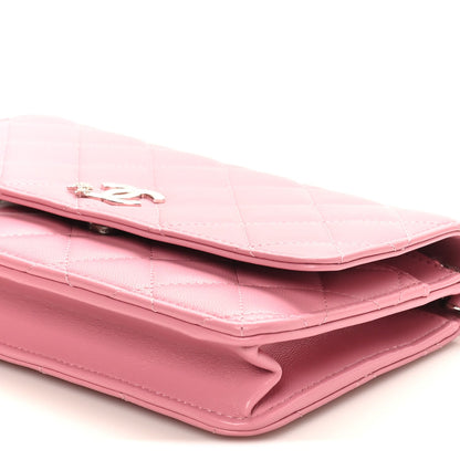 Lambskin Quilted Crystal Star Wallet On Chain WOC Pink