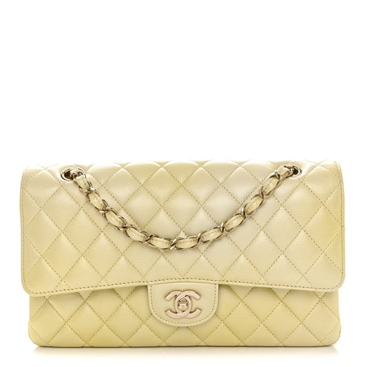 Cloudy Pearly Goatskin Quilted Medium Double Flap Light Yellow