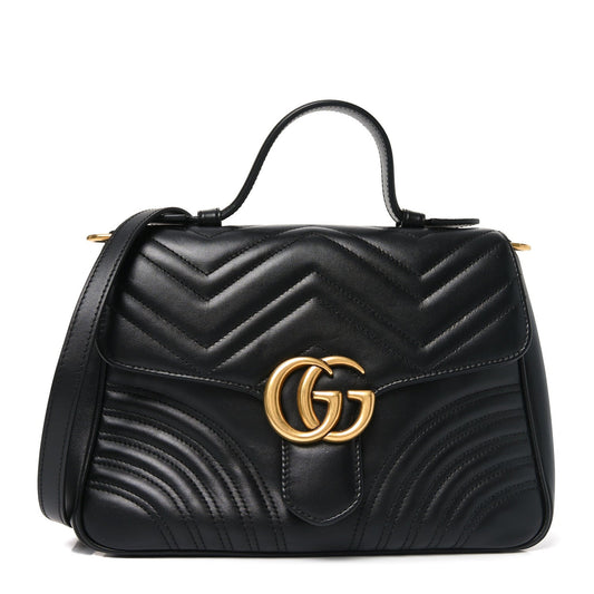 Calfskin Matelasse Small GG Marmont Top Handle Shoulder Bag Black