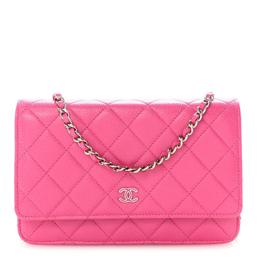 Caviar Quilted Wallet on Chain WOC Pink