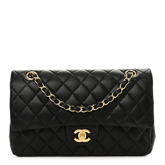 Lambskin Quilted Medium Double Flap Black