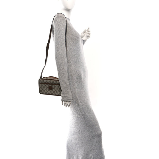 GG Supreme Monogram Azalea Calfskin Mini Retro Interlocking G Shoulder Bag Beige Ebony Brown Sugar