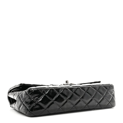 Distressed Patent Quilted Medium Double Flap Black