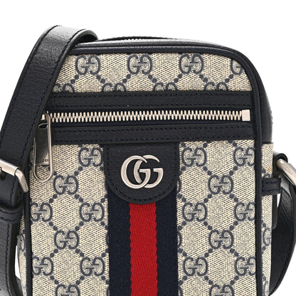 GG Supreme Monogram Textured Calfskin Web Mini Ophidia Messenger Beige Blue