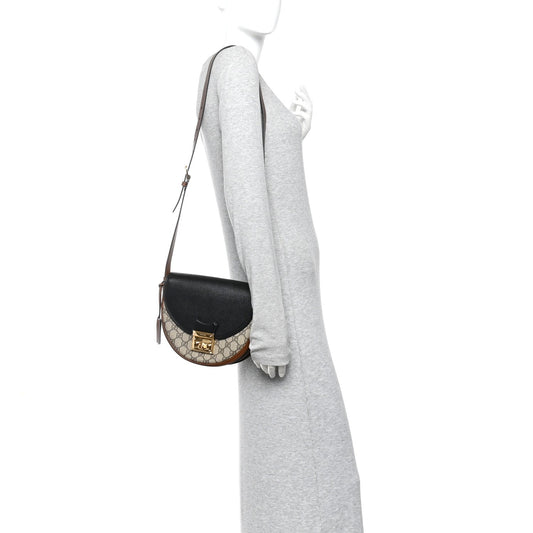GG Supreme Monogram Calfskin Small Padlock Messenger Shoulder Bag Beige Black Cuir