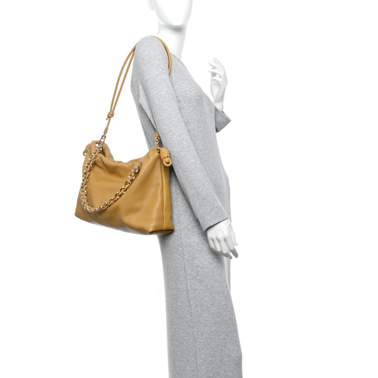 Mellow Nappa Donut Chain Large Flamenco Knot Clutch  Sahara