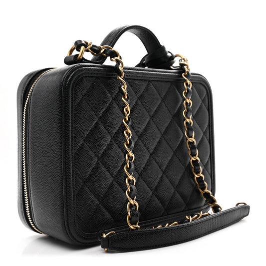 Caviar Quilted Medium CC Filigree Vanity Case Black