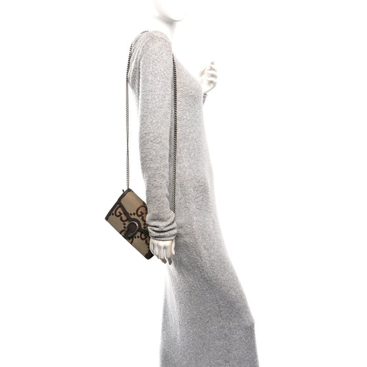 Monogram Jumbo GG Textured Dollar Calfskin Mini Dionysus Chain Wallet Camel Ebony New Acero