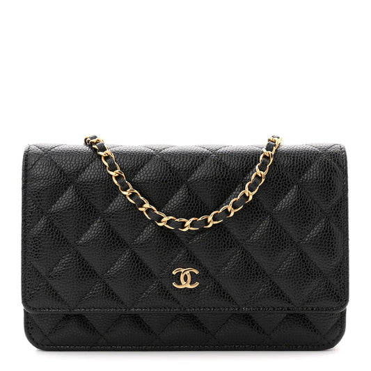 Caviar Quilted Wallet on Chain WOC Black