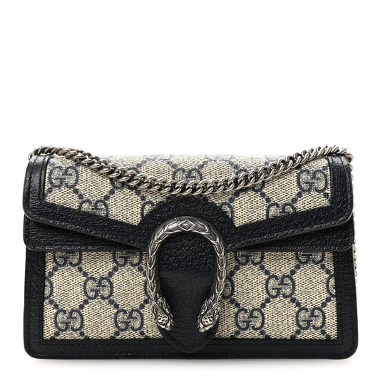 GG Supreme Monogram Textured Dollar Calfskin Super Mini Dionysus Shoulder Bag Beige Blue