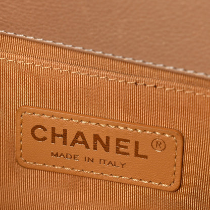 Pearl Calfskin Quilted Small Boy Flap Gold