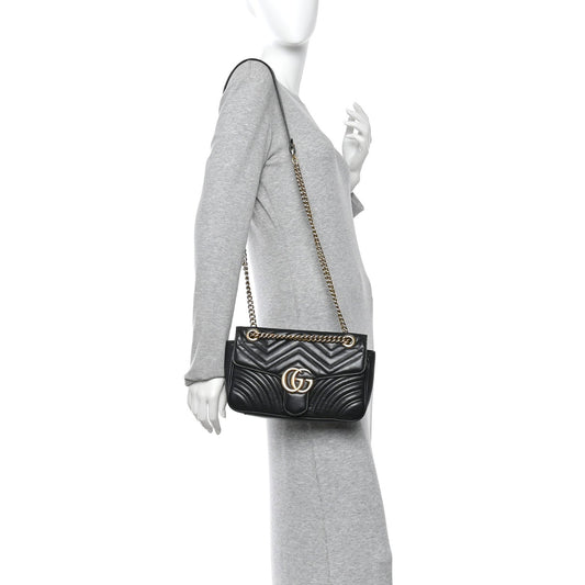 Calfskin Matelasse Small GG Marmont Shoulder Bag Black