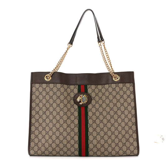 GG Supreme Monogram Large Rajah Chain Tote Beige New Acero