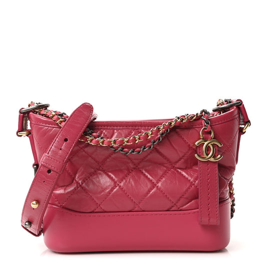 Aged Calfskin Quilted Small Gabrielle Hobo Fuchsia