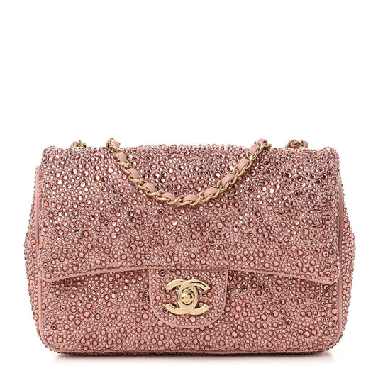 Lambskin Crystal Diamante Small Flap Light Pink