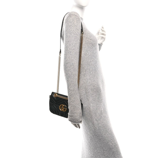 Calfskin Matelasse Mini GG Marmont Shoulder Bag Black