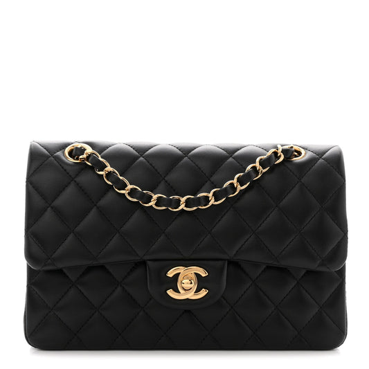 Lambskin Quilted Small Double Flap Black
