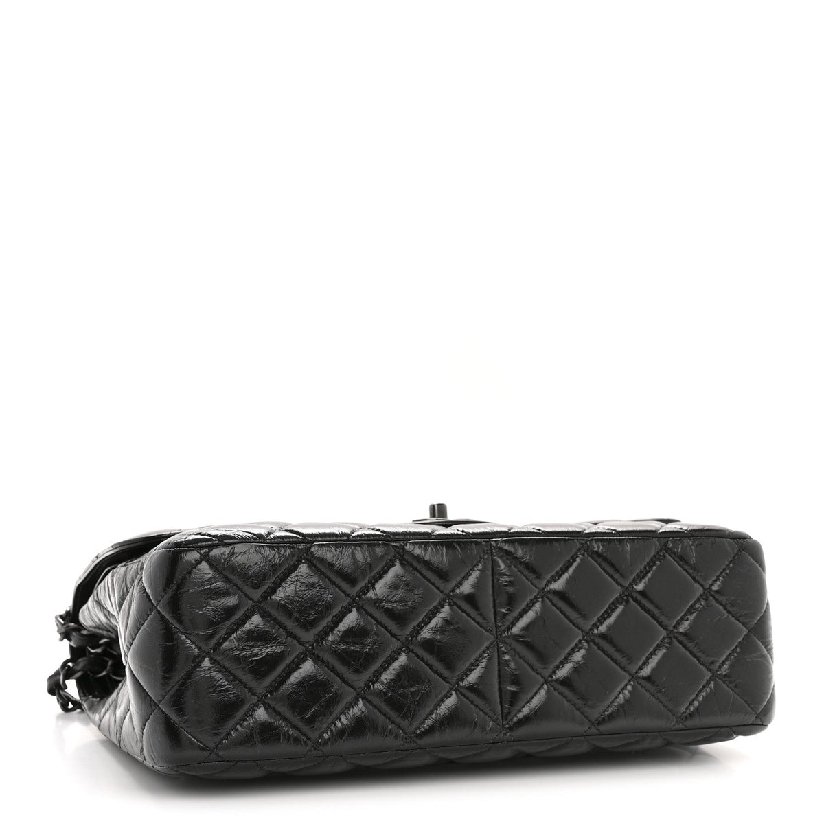 Shiny Crumpled Calfskin Quilted Jumbo Double Flap So Black