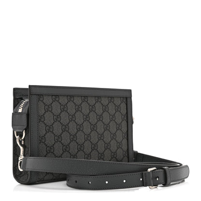 GG Supreme Monogram Textured Dollar Calfskin Web Small Ophidia Shoulder Bag  Grey Black Graphite Grey