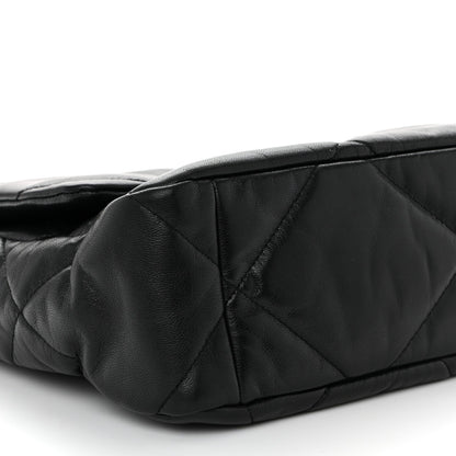 Shiny Goatskin Quilted Large Chanel 19 Flap Black