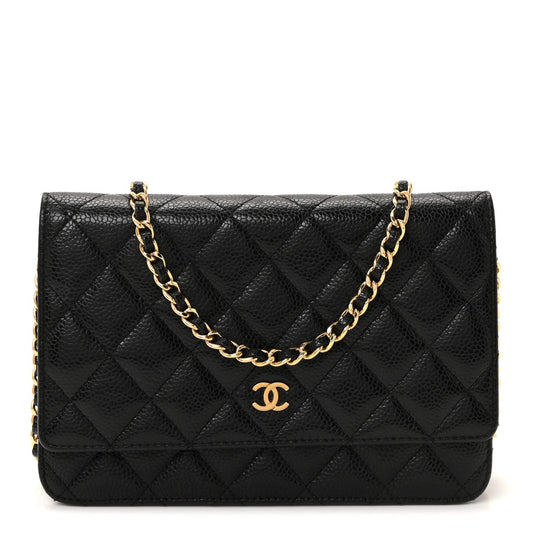 Caviar Quilted Wallet on Chain WOC Black