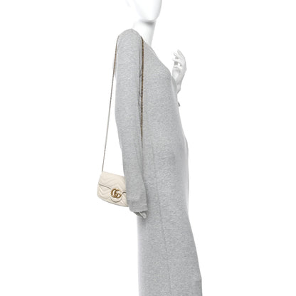 Calfskin Matelasse Super Mini GG Marmont Shoulder Bag White