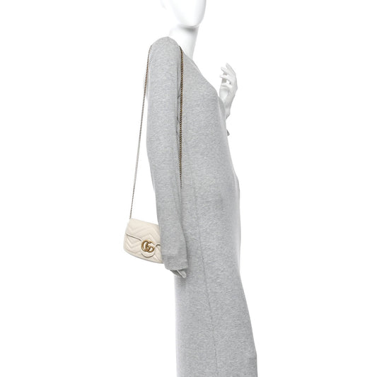 Calfskin Matelasse Super Mini GG Marmont Shoulder Bag White