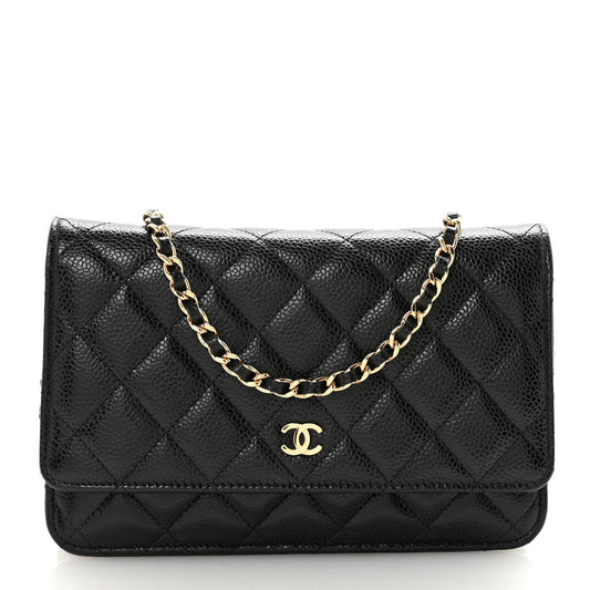 Caviar Quilted Wallet on Chain WOC Black