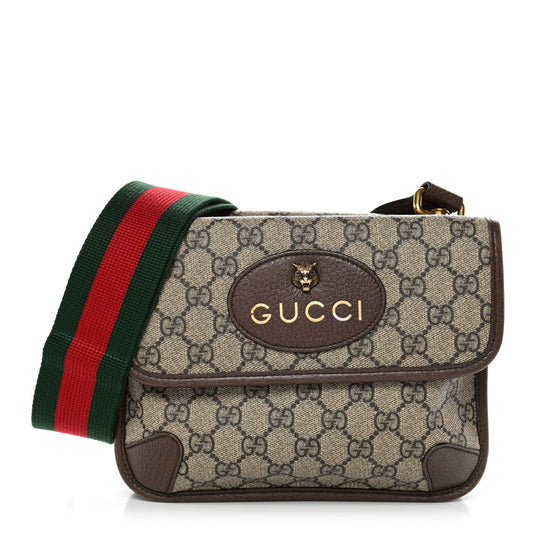 GG Supreme Monogram Web Small Neo Vintage Double Flap Messenger Bag Beige New Acero