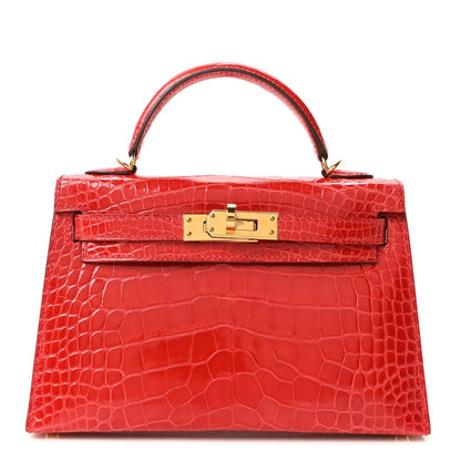 Shiny Alligator Horseshoe Mini Kelly Sellier 20 Rouge de Coeur Rose Mexico