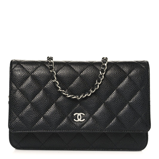 Caviar Quilted Wallet on Chain WOC Black